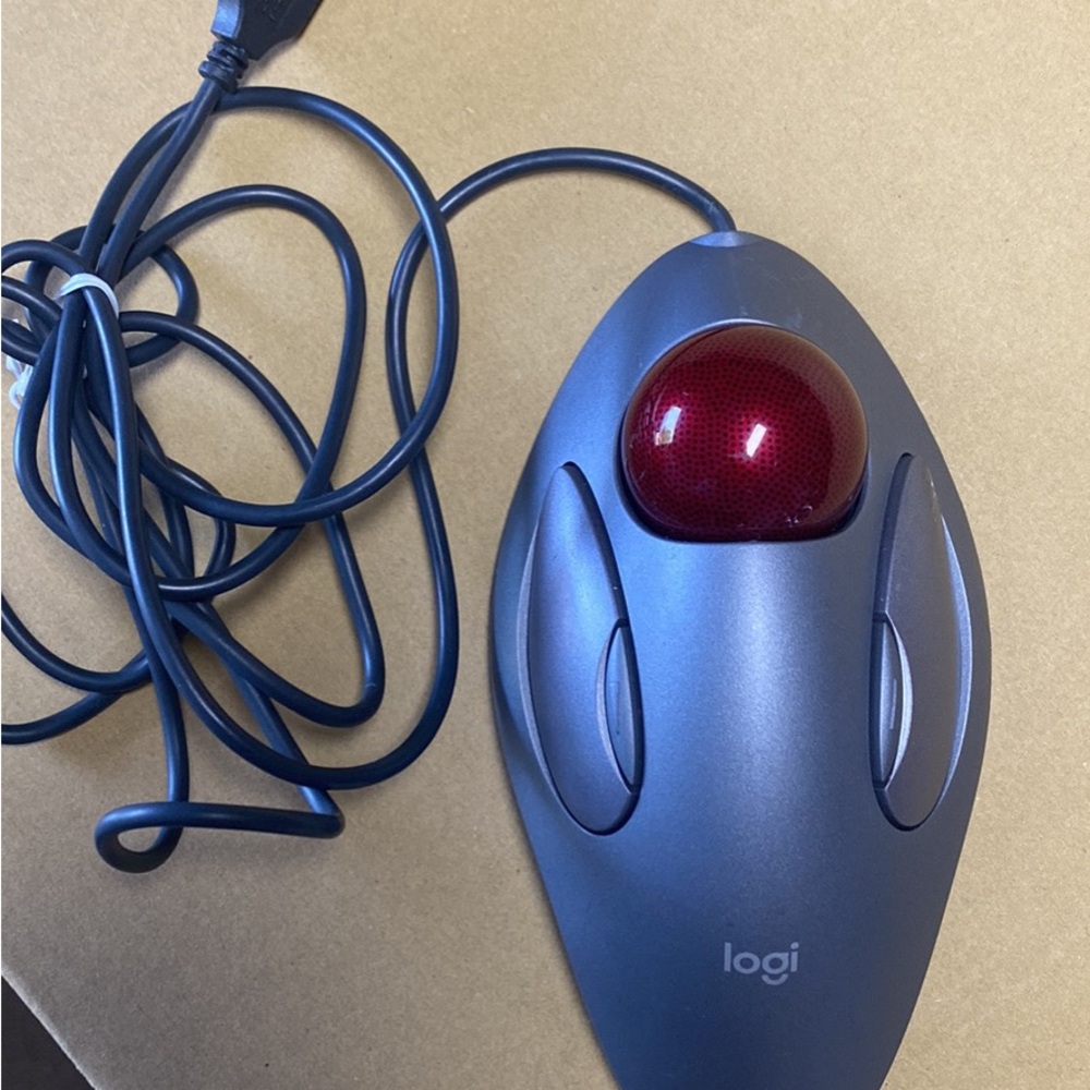 Logitech Wired Trackball Mouse - Silver with Red Ball